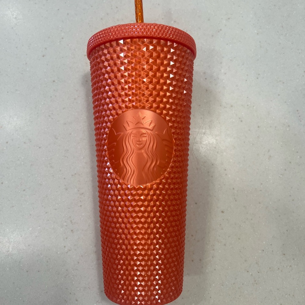 Starbucks Red-Orange Studded Tumbler with Straw